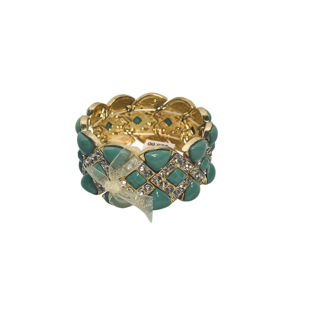 Gold Tone, Clear Rhinestones And Aqua Blue Cabochons Bracelet (6240) - Picture 5 of 5